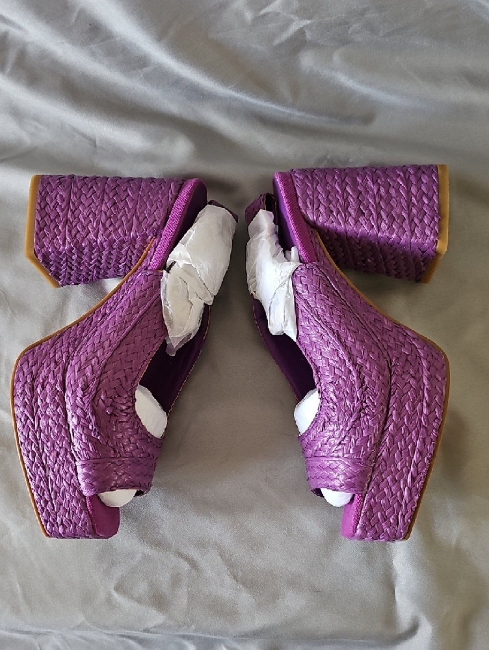 Woven Purple Platform Slingback Heels Size 7 - Picture 7 of 9